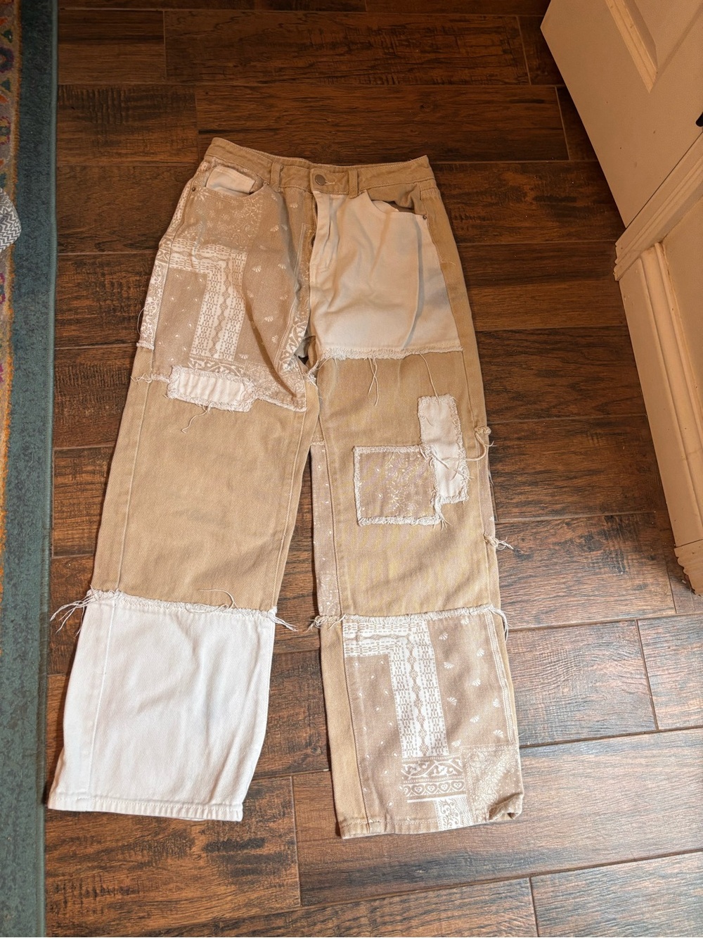 SHEIN Beige patchwork High-Waist Pants